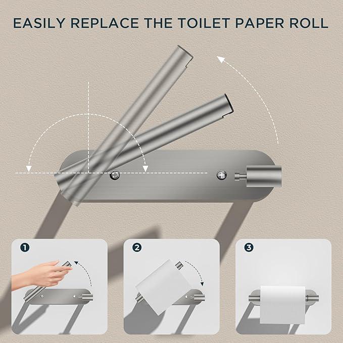 FORIOUS Toilet Paper Holder, Adhesive or Screw Wall Mount Pivoting Tissue Roll Holder for Bathroom, Stainless Steel Rustproof Self Adhesive Toilet Paper Roll Holder no Drilling, Brushed Nickel - ModernBath