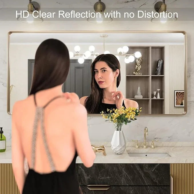 LOAAO 60”X28” Gold Bathroom Mirror, Rounded Rectangle Gold Frame Mirror, Brushed Gold Bathroom Vanity Mirror Wall-Mounted, Anti-Rust, Tempered Glass, Hangs Horizontally or Vertically - ModernBath