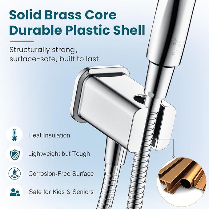 BRIGHT SHOWERS Wall Supply Elbow with Shower Head Bracket for Handheld Shower Head, Brass Core Wall Mounted Water Outlet, G1/2 Connector, Chrome - ModernBath