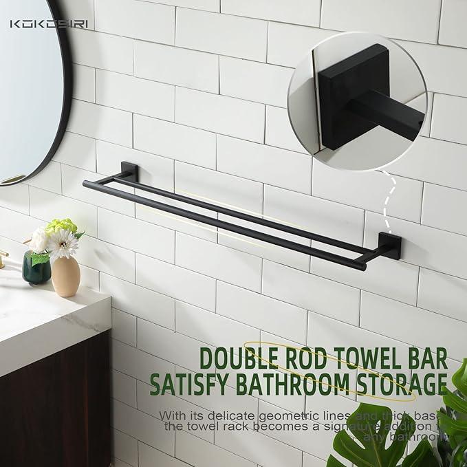 KOKOSIRI 32'' Towel Rails Bathroom Double Towel Bars Matte Black 32 Inch Bath Towel Holder for Washroom Wall Stainless Steel B5005BK-L32 - ModernBath