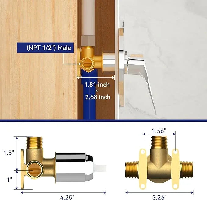 Lavatrum Chrome Shower Head and Handle Set Single Spray Premium Wall Mount 8 Inch Polish Rainfall Round Shower Faucet with Rough-in Valve and Trim Kit for Bathroom（1.8GPM) - ModernBath