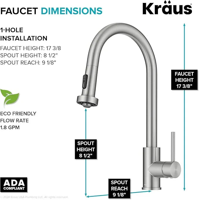 KRAUS Bolden 2-Function Single Handle Pull Down Kitchen Faucet in Spot-Free Stainless Steel, KPF-1616SFS - ModernBath