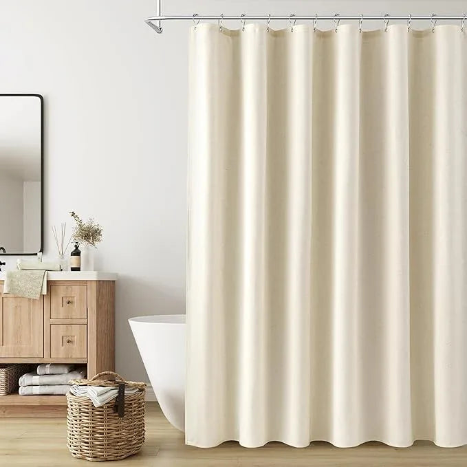 Naturoom Warm Beige Linen Shower Curtain, Country Boho Farmhouse Bath Decor Shower Curtains Neutral Cloth Weighted Textured Fabric Bath Curtain Liner with Hooks, 72x84 - ModernBath