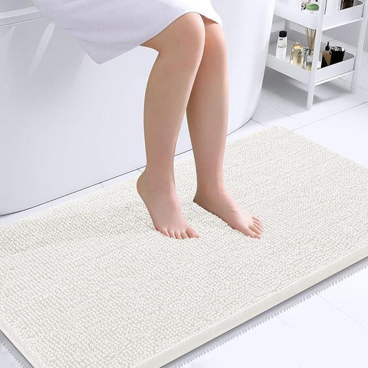 OLANLY Bathroom Rugs 44x32, Extra Soft Absorbent Chenille Bath Rugs, Rubber Backing Quick Dry, Machine Washable Bath Mats for Bathroom Floor, Tub and Shower, Home Decor Accessories, Ivory - ModernBath