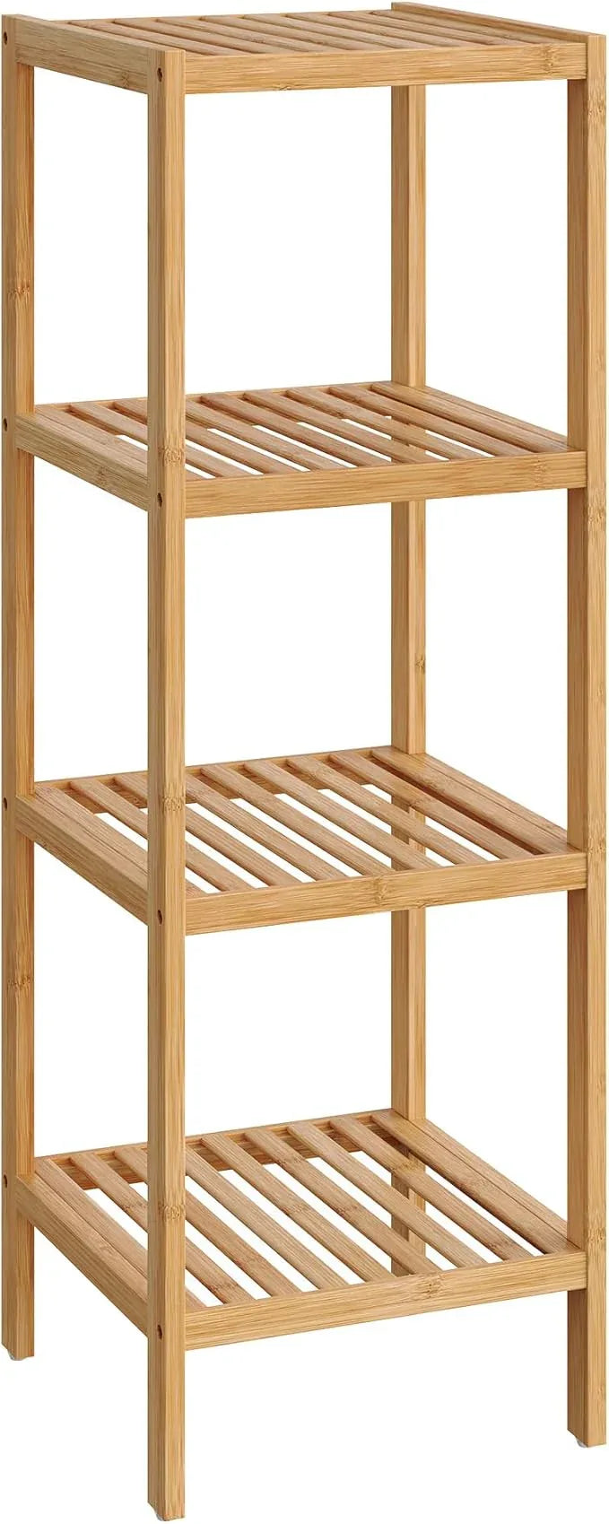 SONGMICS Bamboo Storage Shelf, 4-Tier Shelving Unit, Multifunctional, in the Entryway, Bathroom, Living Room, Balcony, Kitchen, 13 x 13 x 38.6 Inches, Light Bamboo UBCB54Y - ModernBath