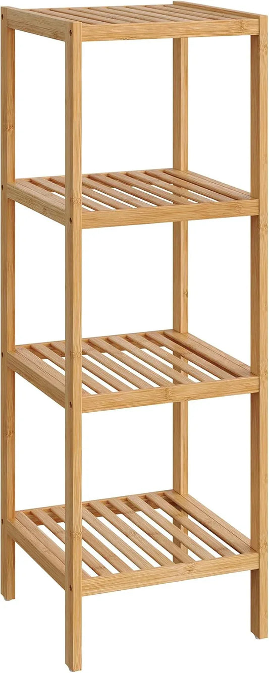 SONGMICS Bamboo Storage Shelf, 4-Tier Shelving Unit, Multifunctional, in the Entryway, Bathroom, Living Room, Balcony, Kitchen, 13 x 13 x 38.6 Inches, Light Bamboo UBCB54Y - ModernBath