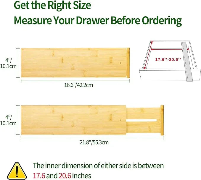 VaeFae 3 Pack Bamboo Drawer Dividers, 4" High Adjustable 16.6" - 21.8" Clothes Drawer Organizers, Expandable Separators for Bedroom/Bathroom/Kitchen/Office Storage - ModernBath