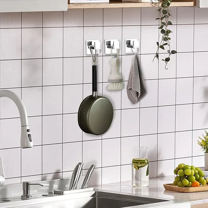 IBosins 4 Pack Towel Hooks Hand Towel Holder for Bathroom Wall Livingroom Bedroom Kitchen Closet Heavy Duty Stainless Steel Hook Hanger for Robe, Bath Towel, Coat (Square Polished Chrome) - ModernBath