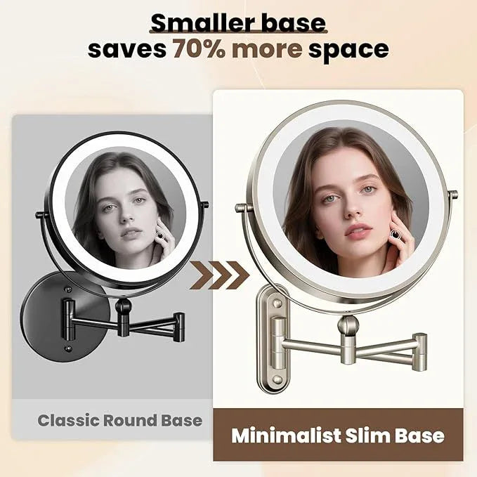 9" Wall Mounted LED Lighted Makeup Vanity Mirror - 4000mAh Rechargeable Double Sided 1X/30X Magnifying Mirror, 3 Color Lights Touch Dimmable, Height Adjustable Extended Arm 360° Swivel Bathroom Mirror - ModernBath