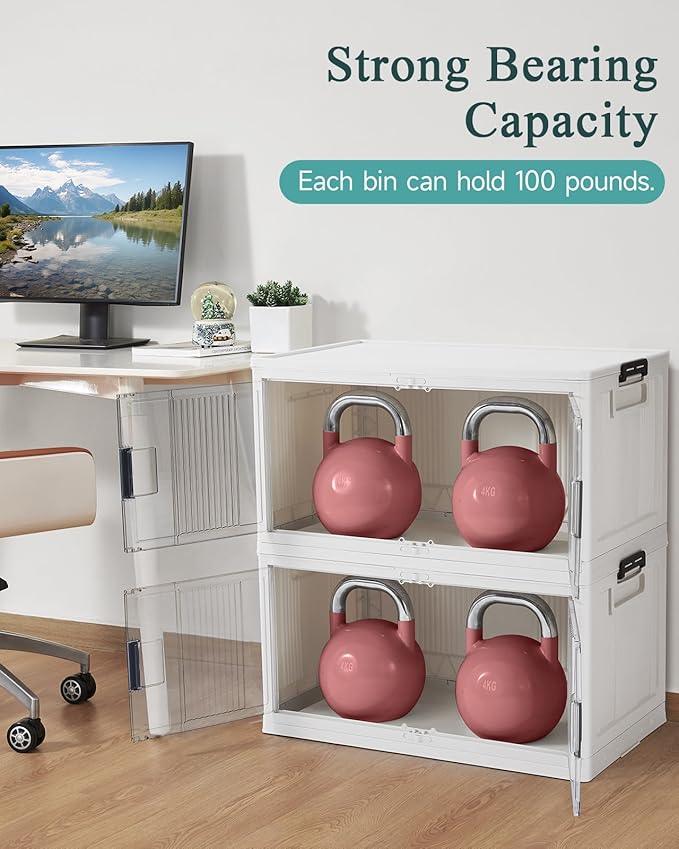 OlarHike 97QT Stackable Storage Bins with Lids - Folding Storage Box with Doors and Wheels, Collapsible Plastic Storage Drawers for Closets, 5 Pack Cubes - ModernBath