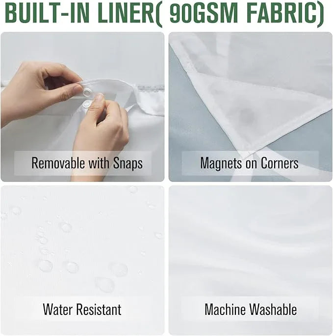 Yiatn No Hook Ombre Aegean Blue Shower Curtain with Snap in Fabric Liner Set - Hotel Style with See Through Mesh Top Window, 71x74 INCH - ModernBath