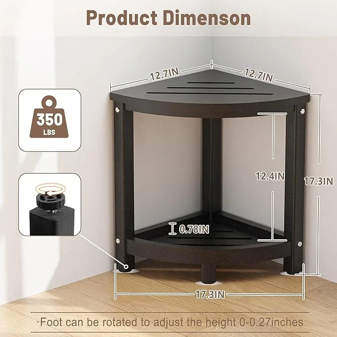 ONSGLM Shower Stool - Corner Bench Seat with HDPE Waterproof Shaving Legs, Baffle Storage Shelf, Indoor/Outdoor Use, Black - ModernBath