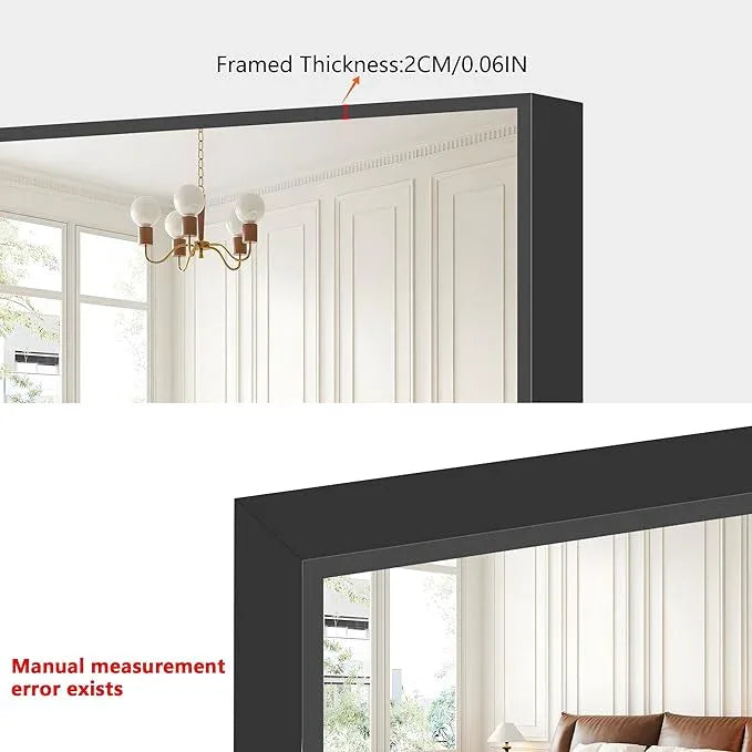 COFENY 48x24In Black Bathroom Mirror for Wall, Rectangle Mirrors with Metal Frame, Bathroom Rectangular Mirror Modern Wall Mirror for Bedroom Living Room, Entryway Hangs Horizontal or Vertical - ModernBath