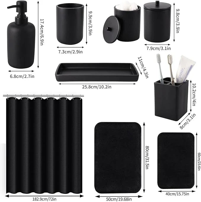 21 Pcs Bathroom Accessory Set with Waterproof Shower Curtain and Non Slip Mat,Resin Bath Set with Toothbrush Holder and Lotion Soap Dispenser,Bathroom Countertop Organizer Set for Home Apartment - ModernBath