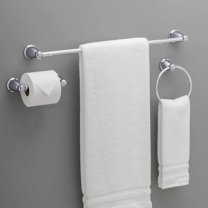 Franklin Brass Kinla 3-Piece Bathroom Set Polished Chrome 24" Towel Bar Racks, Toilet Paper Holder, Ring Hardware KIN3PC-PC - ModernBath
