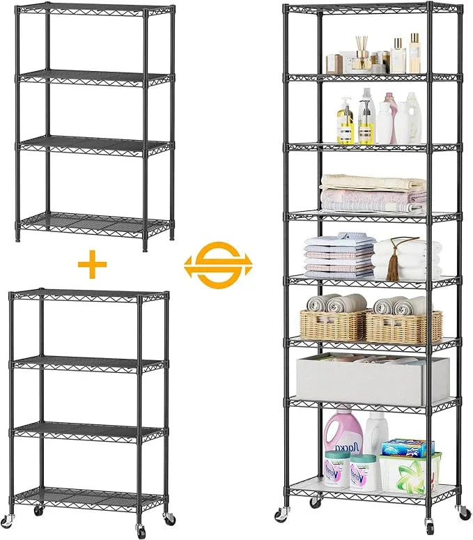 SINGAYE Shelf Closet Wire Shelving：Adjustable Metal Unit for Laundry Room Organization Bathroom Kitchen Home Storage with Wheels Pantry Rack Shelves - ModernBath