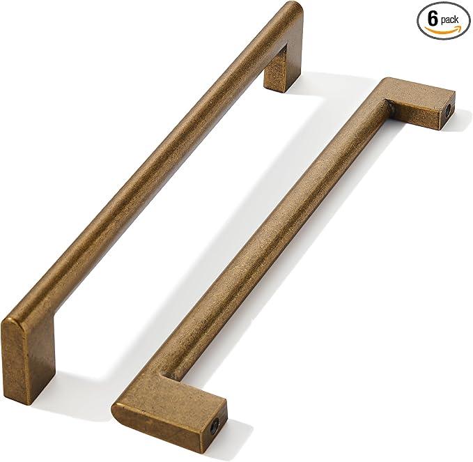 khtumeware 6 Inch Hole Center 6 Pack,Vintage Solid Antique Brass Cabinet Pulls Heavy Duty Kitchen Drawer Handle Antique Cabinet Hardware for Bathroom, Drawer, Cabinet - ModernBath