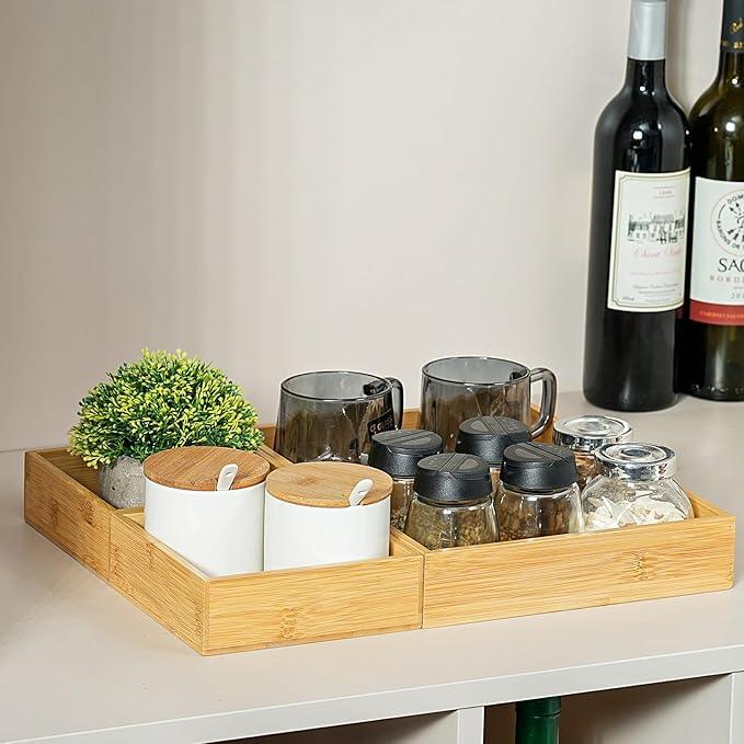 Fabsome Drawer Organizer, Set of 9 Bamboo Wood Kitchen Makeup Desk Junk Tea Drawer Storage Boxes Bins for Cutlery Silverware Utensils Flatware, Small Wooden Container Tray for Bathroom, Office - ModernBath