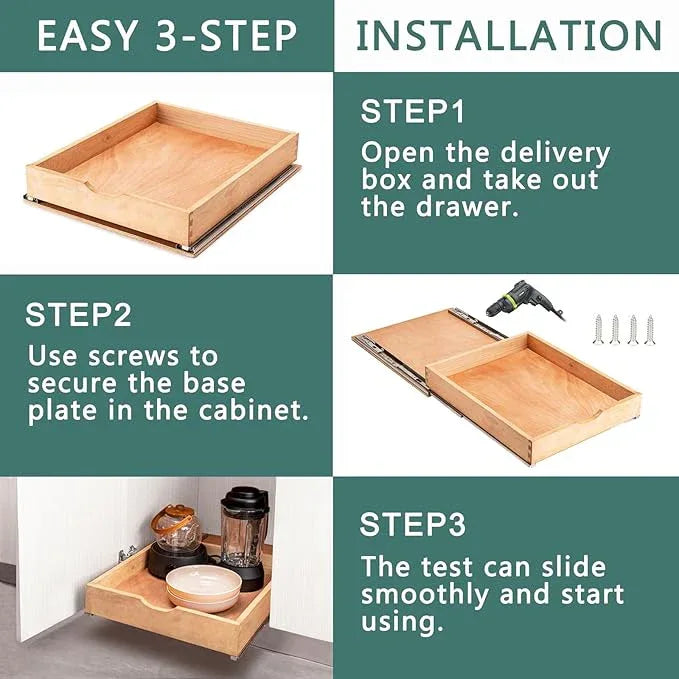 Pull Out Drawers for Kitchen Cabinets, Fully Assembled Wood Cabinet Pull Out Drawer, Pull Out Cabinet Organizer, Fast and Easy DIY Installation, 23”W x 21”D - ModernBath