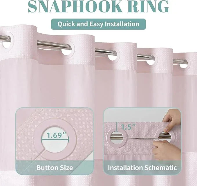 eachope BlushPink Long No Hook Waffle Weave Shower Curtain with snap-in Liner Replacement, 230GSM Waterproof Fabric Hotel Shower Curtain Set for Bathroom, Through Mesh Top Window,71Wx80H - ModernBath