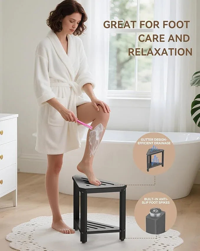Shower Foot Rest 15in, HDPE Waterproof Shower Stool for Inside Shower, Corner Shower Stool for Shaving Legs with Storage Shelf for Small Space, Shower Step Stool, Plastic Corner Shower Bench, Grey - ModernBath