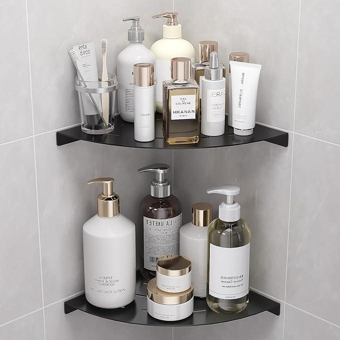 2 Pack Corner Shower Shelves Load Capacity 40 lbs 304 Stainless Steel Shower Corner Shelf Will not Rust 8in Shower Shelf for Inside Shower Matte Black Drilling Installation - ModernBath