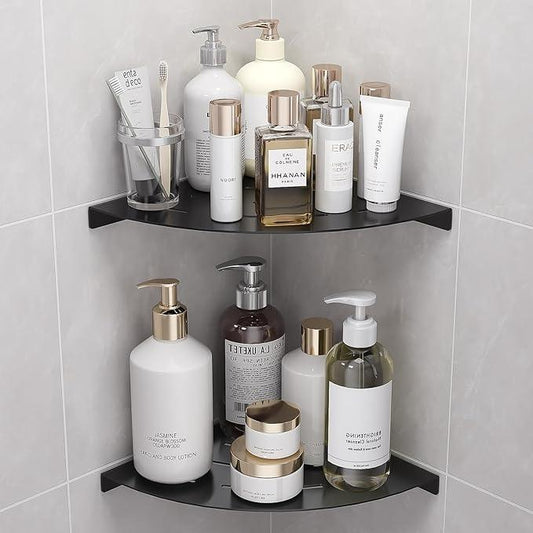 2 Pack Corner Shower Shelves Load Capacity 40 lbs 304 Stainless Steel Shower Corner Shelf Will not Rust 8in Shower Shelf for Inside Shower Matte Black Drilling Installation - ModernBath