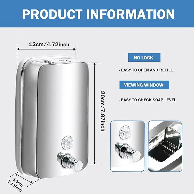 34 oz/1000ml Stainless Steel Commercial Soap Dispenser Wall Mount, Hand Soap Dispenser for Bathroom, Refillable Soap Liquid Dispenser for Bathrooms Kitchen Restaurants Hotel Hospitals - ModernBath