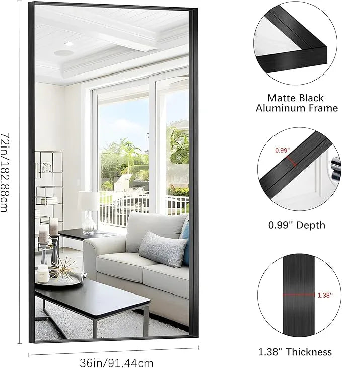 NIMURY Black Bathroom Mirror, 72x36 Inch Rectangular Deep Frame Mirror, Large Wall Mounted Bathroom Vanity Mirror Over Sink for Bedroom,Restroom, Living Room, Hangs Vertically or Horizontally - ModernBath