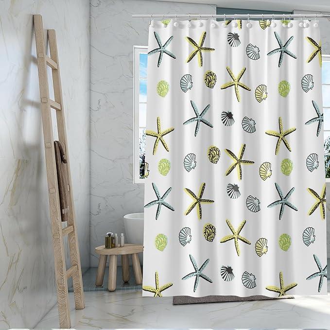 TIKABC Shower Curtain Liner, 4G PEVA Starfish Shower Liner, Plastic Waterproof Shower Curtains, 72x72 inch with Grommet Holes 3 Magnetic Weights - ModernBath