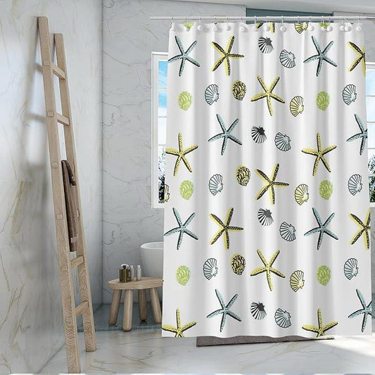 TIKABC Shower Curtain Liner, 4G PEVA Starfish Shower Liner, Plastic Waterproof Shower Curtains, 72x72 inch with Grommet Holes 3 Magnetic Weights - ModernBath