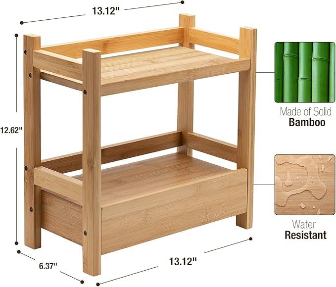 Sorbus Bamboo Bathroom Counter Organizer – 2-Tier Shelf with Hidden Drawer for Vanity, Matcha Station, Bathroom Sink Organizer Countertop, Kitchen & Office Storage (13″ L x 6.5″ W x 12.6″ H) - ModernBath