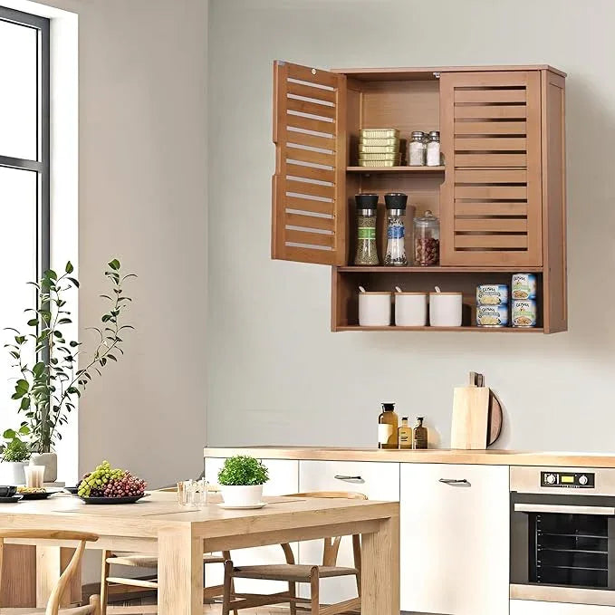 HYNAWIN Bamboo Wall Cabinet, Over Toilet Bathroom Furniture, Wall Mounted Storage Medicine Cabinet with Two Doors & Adjustable Shelves, for Bathroom, Kitchen, Living Room, Walnut, Dark Brown - ModernBath