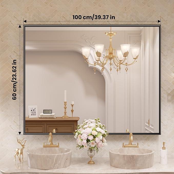 LOAAO Black Bathroom Mirror 40"X24" for Wall, Rectangle Bathroom Vanity Mirror, Tempered Glass, Hangs Vertically or Horizontally, Easy to Install, Modern Design - ModernBath