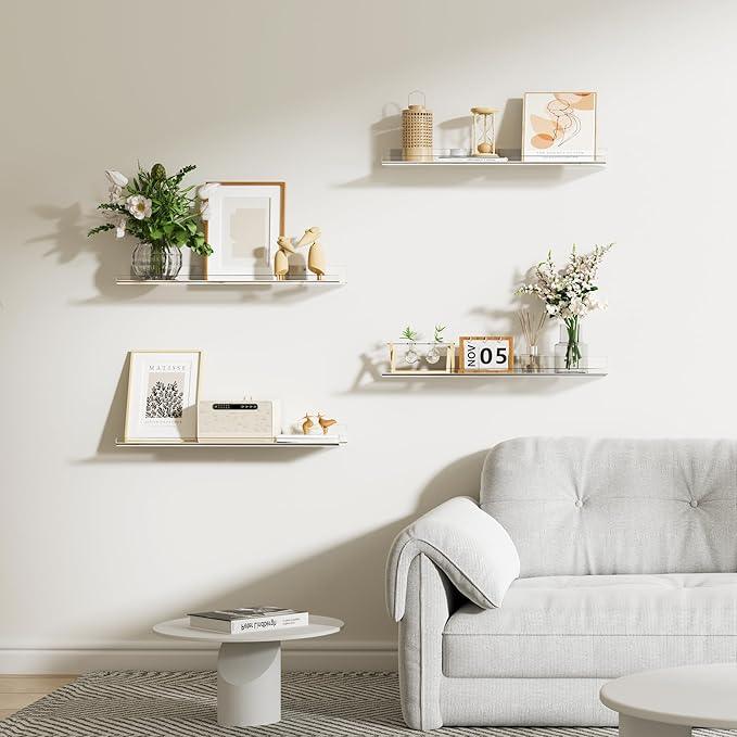 upsimples 2 Pack 23.6x5.5 Inches Acrylic Shelves for Wall Storage, Floating Bookshelves for Kids, Display Shelf Organizer for Bathroom, Bedroom, Living Room, Kitchen, Clear - ModernBath