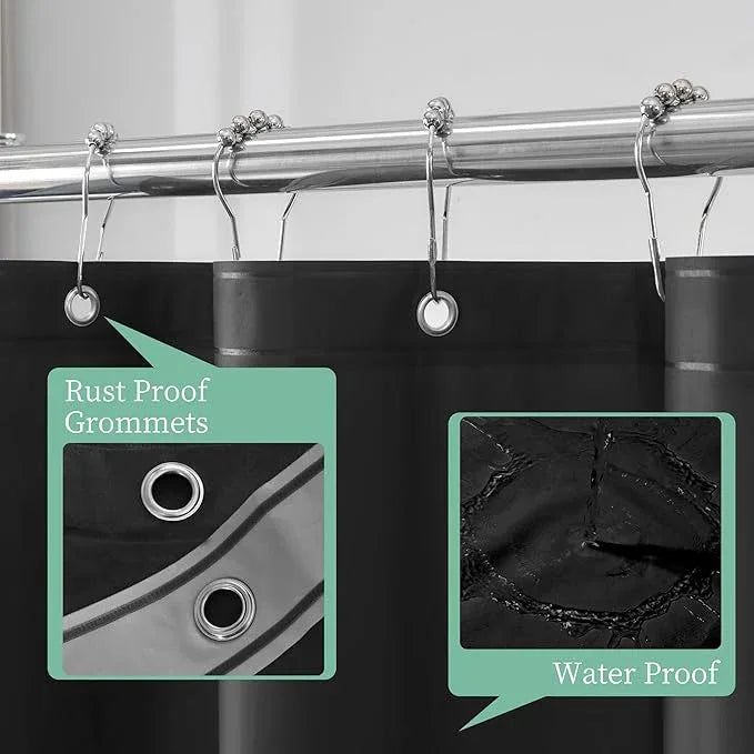 Mrs Awesome Black Shower Curtain Liner with 3 Magnets, 72x72 Premium Flexible Sturdy Plastic Shower Curtain for Bathroom Lightweight & Waterproof, Black - ModernBath