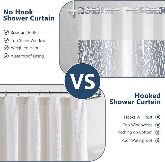Ombre Light Blue Striped Shower Curtain with Liner, Aesthetic Hotel Luxury Bathroom Curtains, Modern Geometric Minimalist Double Layers No Hook Shower Curtain, Washable Waterproof Fabric, 71x74 inch - ModernBath