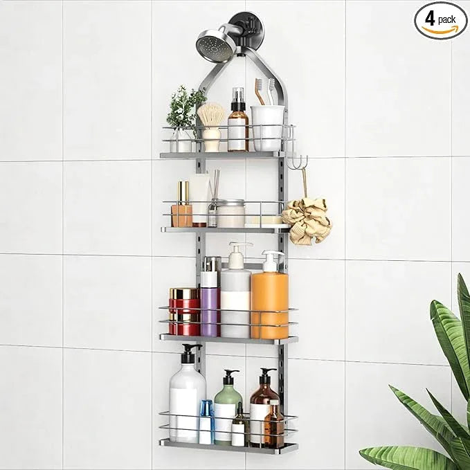 Aquohola Shower Caddy Hanging (Silver), Adjustable Anti-Swing-Over The Shower Head Caddy, 4 Tier Height Bathroom Storage Organizer Bathroom Shelves Basket Rack Shower Caddies (4Tier) - ModernBath