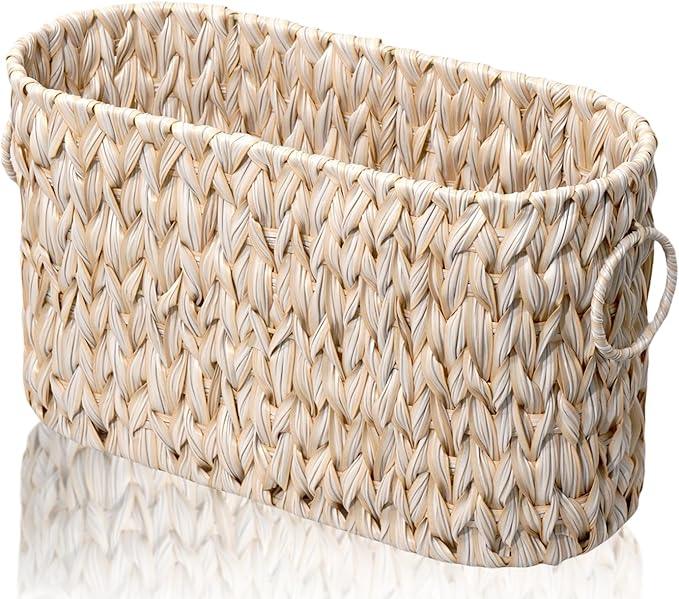 PINXIURY Toilet Paper Storage Basket, Bathroom Toilet Organizer with Strap Handle, Woven Toilet Paper Holder for 6 Mega Rolls, Bathroom Storage, Magazine Holder for Office, Bedroom, Buttermilk - ModernBath