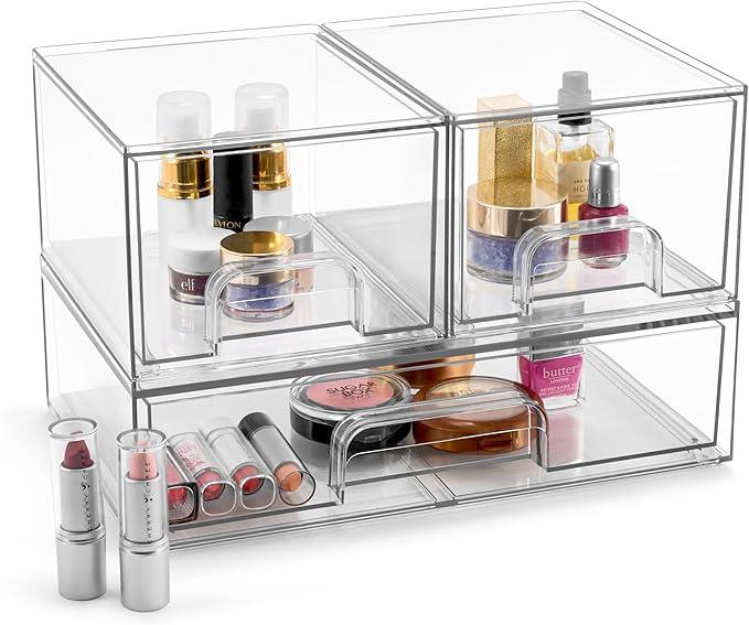 Sorbus Acrylic Storage Containers - 3 Pack, Stackable Storage Bins Set for Bathroom Organization - Clear Acrylic Drawer Organizers - Makeup Case Pull-Out Drawers (4.4’’ Tall and 12.1’’ Wide) - ModernBath