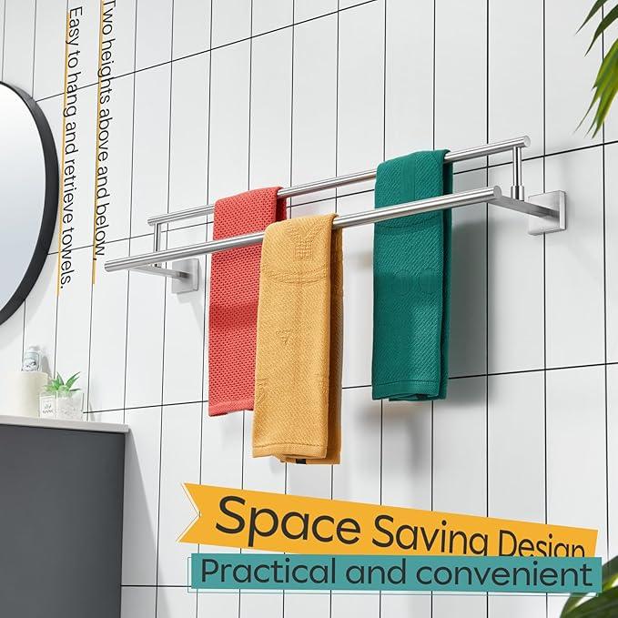 KOKOSIRI Bath Towel Holders Brushed Nickel Bathroom Rack 32-Inch Double Towel Bars Overlength Kitchen Rails Stainless Steel B5009BR-L32 - ModernBath