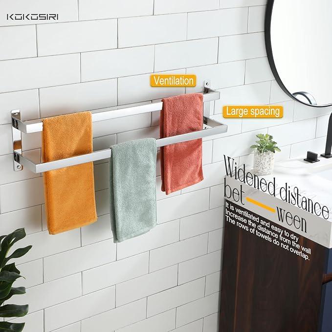KOKOSIRI Towel Bars Bath Towel Holders 32 Inches Chrome Bathroom 2-Tiers Ladder Towel Rails Wall Mounted Towels Shelves Rack Polished Stainless Steel, B5008CH-L32 - ModernBath