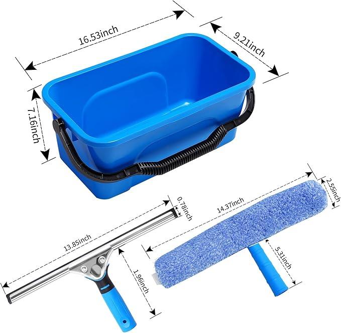 HYCDFCS Squeegee for Window Cleaning,Window Cleaning Squeegee kit with Bucket&Microfiber Scrubber,Bathroom,Shower Doors,Mirrors,Tiles,and Car Windows Blue - ModernBath