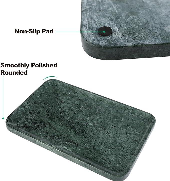 Marble Vanity Tray, 18in Stone for Bathroom Countertop, 17 3/4'' Oversized Dresser Decorative Organizer, Luxury Kitchen Serving Plate, Kitchen Sink Storage Tray, Perfume, Jewelry Holder(Green) - ModernBath