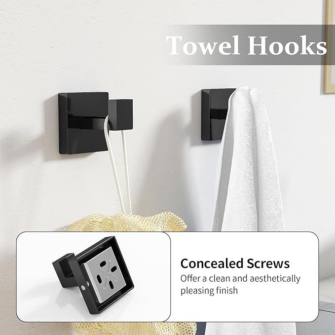 10-Piece Matte Black Bathroom Hardware Accessories Set, 24 inch Towel Bar, Stainless Steel Towel Racks for Bathroom, Bath Towel Bar Set Wall Mounted - ModernBath