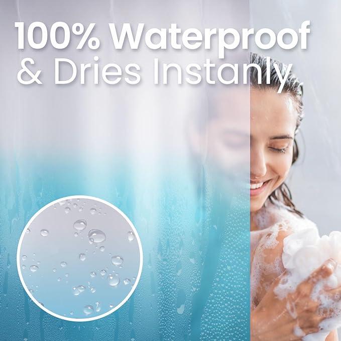 LiBa PEVA Shower Curtain Liner with 12 Plastic Shower Rings - 8G Waterproof Shower Liner, Pale Blue Gradient Weighted Bathroom Curtain, 72x72 Inch Shower Curtain Liner Set with Magnets - ModernBath
