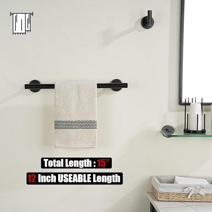 JQK Oil Rubbed Bronze Towel Bar, 15 Inch 304 Stainless Steel Thicken 0.8mm Towel Rack Bathroom, Towel Holder Wall Mount, Useable Length 12 Inch, TB110L12-ORB - ModernBath