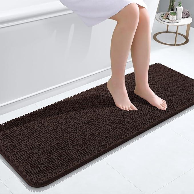 OLANLY Bathroom Rugs 47x17, Extra Soft Absorbent Chenille Bath Rugs, Rubber Backing Quick Dry, Machine Washable Bath Mats for Bathroom Floor, Tub and Shower, Home Decor Accessories, Brown - ModernBath