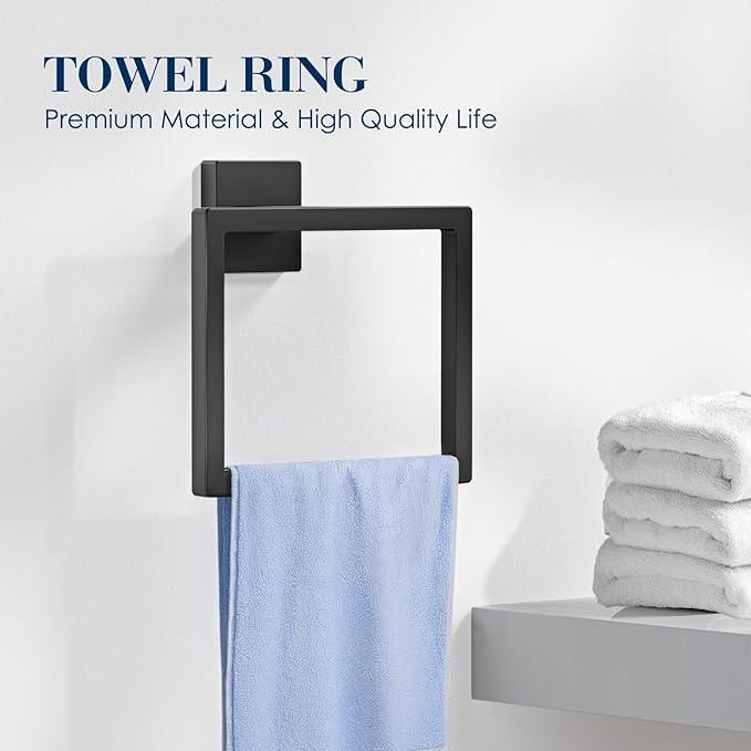 7-Pieces Towel Racks for Bathroom, SUS304 Matte Black Bathroom Accessory Set, Stainless Steel Black Bathroom Accessories, Stainless Steel Wall Mounted, Bath Towel Bar Set - ModernBath