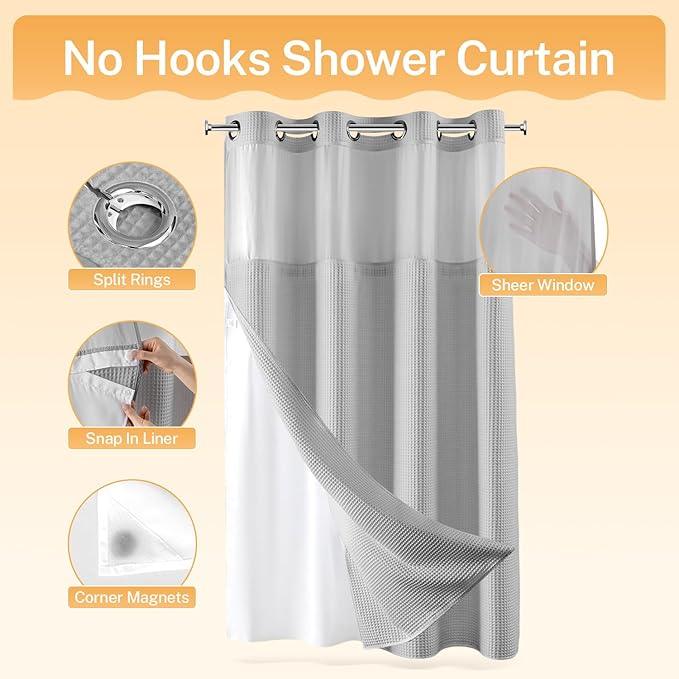 River Dream Lake Wanaka Fabric Shower Curtain Set, Cotton Blend, Waffle Weave, with Snap in Replacement Liner，54 x 80 inches - ModernBath